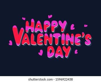 Red and Pink Happy Valentine's Day Text with Tiny Hearts on Blue Background.