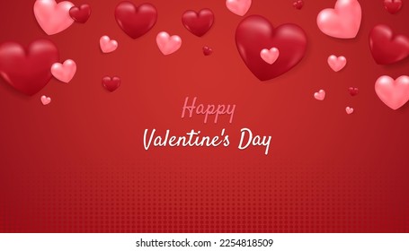 Rote und rosafarbene Herzballonhintergrund, schwebend auf fröhlichen Valentinstag Text, Cute Grußkarte schöne Farben der Liebe.