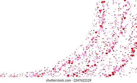 Red and pink heart confetti isolated on white background. Falling heart confetti background. Valentine's day, wedding or celebration design element