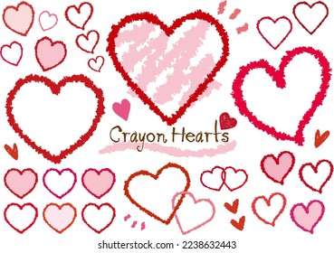 Red and Pink Heart drawn with crayons frame icon Illustration set