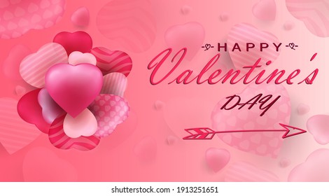 Red and pink Heart with Happy Valentines Day Typography in Pink Background Vector ilustration. This Valentine's design is rich in details with fresh colors well suited for your vector promotions and a