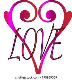 red and pink heart outline with Love written across it