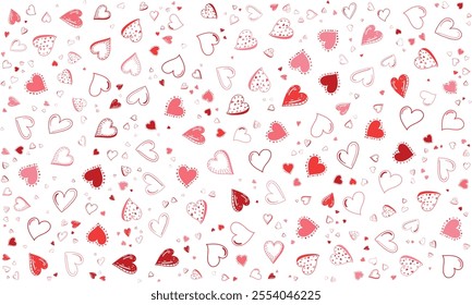 Red and Pink Heart Pattern. A Minimalist and Quirky Valentine's Day Design Featuring Scattered Love Hearts, Perfect for Modern Art and Colorful Backgrounds