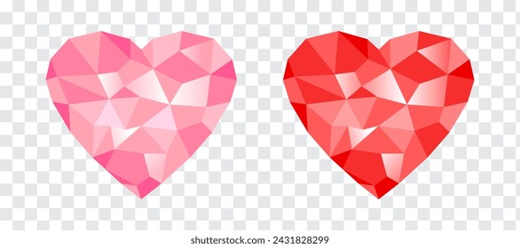 Red and pink heart. Set of isolated vector illustrations on transparent background