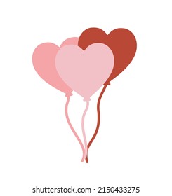 Red pink heart shape balloons. Love,  happiness, lifestyle concept. Use for party, valentine, event, holiday celebration. Flat cartoon vector design illustration isolated on white background.