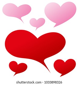 Red pink heart shape bubble set for written word or expression