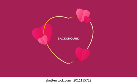 Red and Pink Heart shape on the red background in the concept of love for sweet and romantic moments. frame background, papercut style, 3d. vector illustration