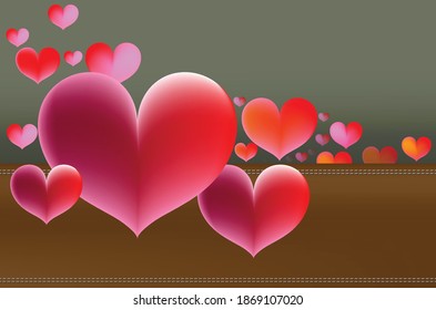 Red pink heart Sorted with small and large. Day of love