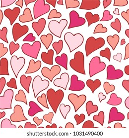 Red and pink heart. Vector seamless pattern. 