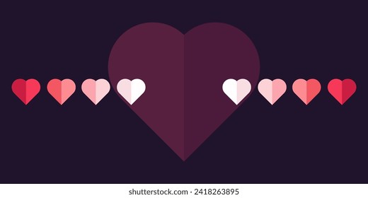 Red and pink hearts banner design, hearts elements, objects, symbols, Heart UI, UX and used in Love concepts, vector illustration