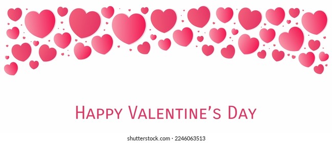 Rote, rosa Herzen grenzen auf Weiß, mit Kopienraum. Flache Vektorgrafik. Abstraktes geometrisches Design. Liebe, Liebeskonzept. Valentinstag-Karte, Poster, Banner, Promotion, Verkauf, Werbung