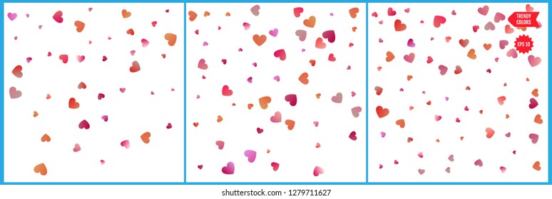 Red and pink hearts confetti celebrations. Simple festive modern design. Holiday vector. Set 3 in 1