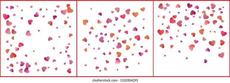 Red and pink hearts confetti celebrations. Simple festive modern design. Holiday vector set.