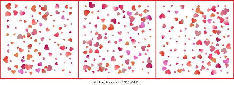 Red and pink hearts confetti celebrations. Simple festive modern design. Holiday vector set.