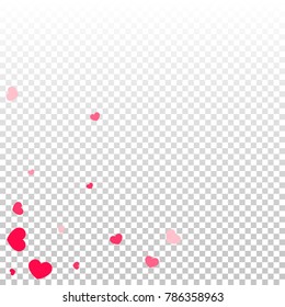 Red Pink Hearts Confetti Falling  Background. St. Valentine's Day Pattern. Romantic Scattered Hearts Cute Texture. Love. Sweet Moment. Gift. Wedding. Anniversary, Birthday. Vector Illustratuion.