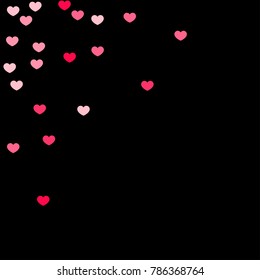 Red Pink Hearts Confetti Falling  Background. St. Valentine's Day Pattern. Romantic Scattered Hearts Cute Texture. Love. Sweet Moment. Gift. Wedding. Anniversary, Birthday. Vector Illustratuion.