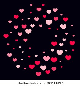 Red Pink Hearts Confetti Falling  Background. St. Valentine's Day Pattern. Romantic Scattered Hearts Cute Texture. Love. Sweet Moment. Gift. Wedding. Anniversary, Birthday. Vector Illustratuion.