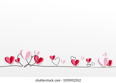 Red and pink hearts folded paper hearts. Paper flying valentines elements. Happy Women's, Mother's, Valentine's Day