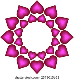 Red pink hearts form frame or mandala