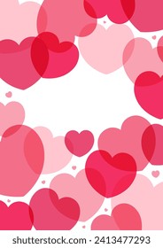 Red, pink hearts frame, border on transparent background, copy space. Flat style vector illustration. Abstract geometric design. Love, romance concept. Valentines day card, poster, banner, promotion