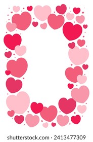 Red, pink hearts frame, border on transparent background, copy space. Flat style vector illustration. Abstract geometric design. Love, romance concept. Valentines day card, poster, banner, promotion