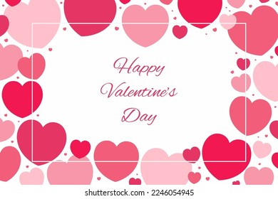 Red, pink hearts frame on white, with copy space. Flat style vector illustration. Abstract geometric design. Love, romance concept. Valentines day card, poster, banner, promotion, sale, advertising