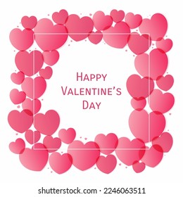 Red, pink hearts frame on white, with copy space. Flat style vector illustration. Abstract geometric design. Love, romance concept. Valentines day card, poster, banner, promotion, sale, advertising