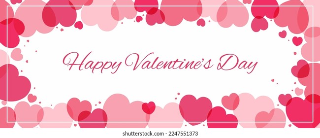 Red, pink hearts frame on white, with copy space. Flat style vector illustration. Abstract geometric design. Love, romance concept. Valentines day card, poster, banner, promotion, sale, advertising