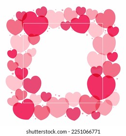 Red, pink hearts frame on white, with copy space. Flat style vector illustration. Abstract geometric design. Love, romance concept. Valentines day card, poster, banner, promotion, sale, advertising