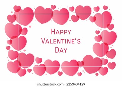 Red, pink hearts frame on white, with copy space. Flat style vector illustration. Abstract geometric design. Love, romance concept. Valentines day card, poster, banner, promotion, sale, advertising