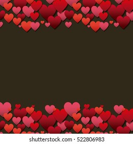 red and pink hearts frame over black background. love design. vector illustration