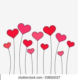 Red and pink hearts growing Valentine card illustration
