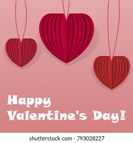 red and pink hearts and Happy Valentine's Day paper art vector illustration of a valentine's day.eps10