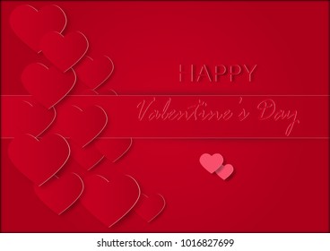 Red and pink hearts on red background, valentine concept vector illustration