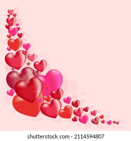 Corazones rojos y rosas sobre fondo rosado para el Vector del Día de San Valentín EPS10 