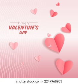 Red and pink hearts on pink background, Valentine's day greeting card, vector graphics