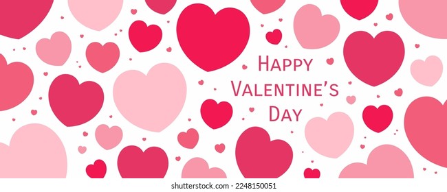 Red, pink hearts on white background, copy space. Flat style vector illustration. Abstract geometric design. Love, romance concept. Valentines day card, poster, banner, promotion, sale advertising