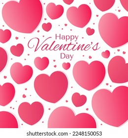 Red, pink hearts on white background, copy space. Flat style vector illustration. Abstract geometric design. Love, romance concept. Valentines day card, poster, banner, promotion, sale advertising