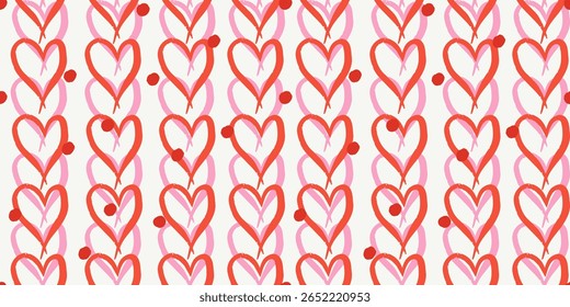 Red and pink hearts outline on white background seamless pattern. Sweet love. Valentine's day cute backdrop texture, wallpaper. Romantic wedding background.