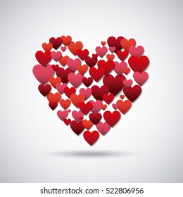 red and pink hearts over white background. love design. vector illustration