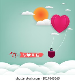 red and pink  hearts paper with Lover on blue sky background with  love message for Design,Valentine's day,Vector illustration eps 10
