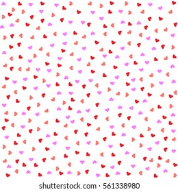 Red pink hearts pattern seamless on white background. Valentine.