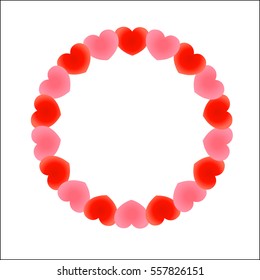 Red pink hearts romantic frame, wedding design element with empty space for text. Design template for Valentines day holiday greeting card.