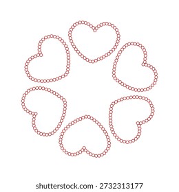 Rote und rosa Herzen runder Rahmen. Handgezeichnete Vektorgrafik. Whimsical Vektorgrafik einzeln auf weißem Hintergrund Niedliches Doodle-Design perfekt für Valentinstag-Karten, Einladungen, Poster.