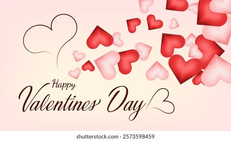  Red and pink hearts are scattered across the image symbolizing love Happy Valentine's Day The text is written in a festive font highlighting the occasion The design evokes a romantic atmospher