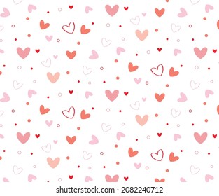 Red and Pink hearts seamless pattern. Ready template for design, postcards, print, poster, party, Valentine's day, vintage textile, wrapping paper. Vector illustration