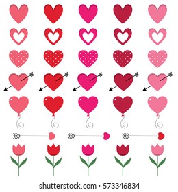 Red and pink hearts set for Valentine's Day, vector eps10
