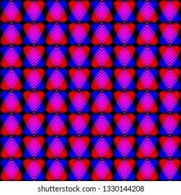 Red and pink hearts from stripes on a blue background in a bright intersection. Universal pattern for holidays and love themes.