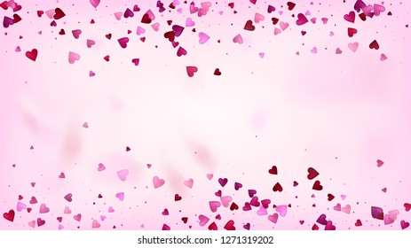 Red, Pink Hearts Vector Confetti. Valentines Day Tender Pattern. Beautiful Pink Design Valentines Day Decoration with Falling Down Hearts Confetti. Luxury Gift, Birthday Card, Poster Background