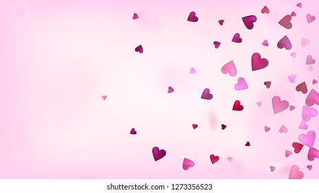 Red, Pink Hearts Vector Confetti. Valentines Day Tender Pattern. Beautiful Pink Scatter Valentines Day Decoration with Falling Down Hearts Confetti. Luxury Gift, Birthday Card, Poster Background